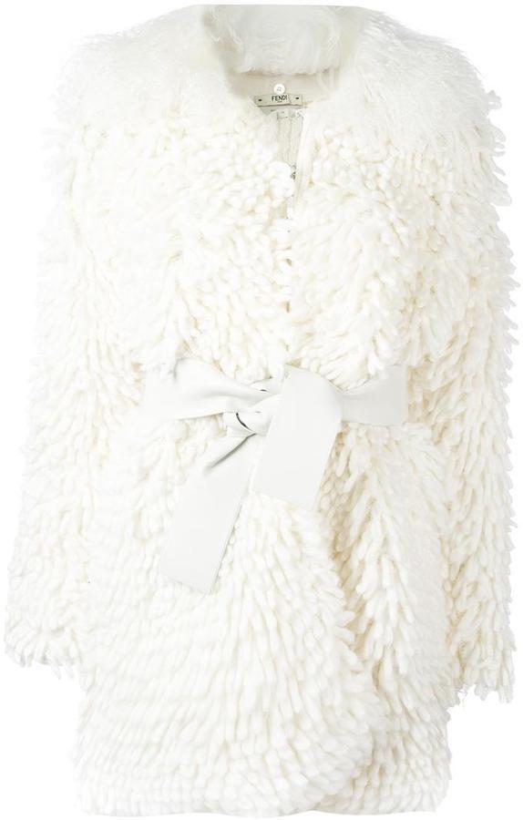 Fendi Belted Shaggy Knit Coat, $2,650, farfetch.com