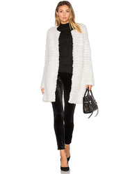 Adrienne Landau Knit Rabbit Fur Coat In Charcoal