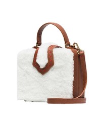 Mehry Mu Brown And White Fey Mini Shearling And Leather Box Bag