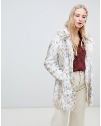 New Look Faux Fur Coat In White Pattern Pattern
