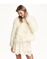 H&M Faux Fur Jacket Natural White Ladies