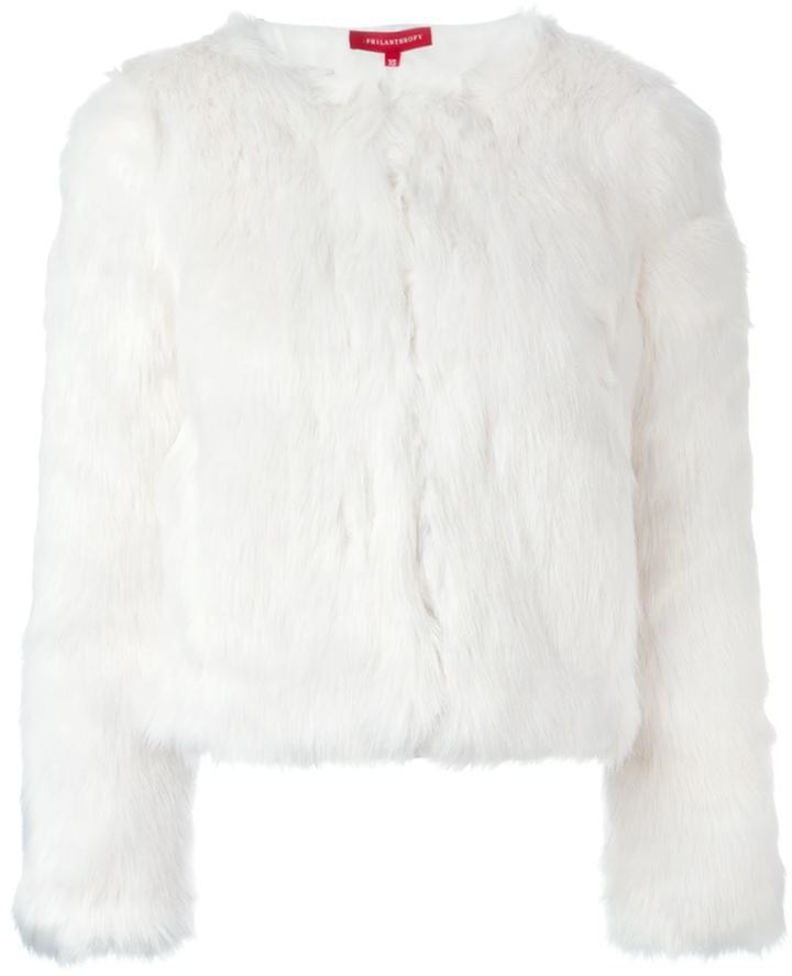 white fur cropped jacket
