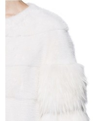 Nobrand Suede Stripe Raccoon Sleeve Mink Fur Jacket