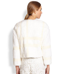 Tess Giberson Abstract Plaid Fur Jacket