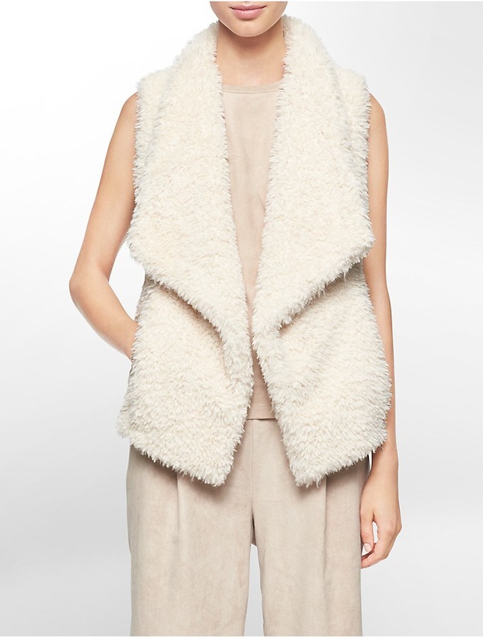 Calvin Klein Faux Fur Open Front Vest, $129 | Calvin Klein | Lookastic