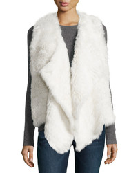 Neiman Marcus Draped Rabbit Fur Vest White Cap