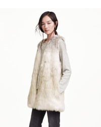 H&M Faux Fur Vest Whitelight Gray Ladies