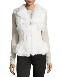 Metric Knits Rabbit Fur Cinched Waist Knit Vest White