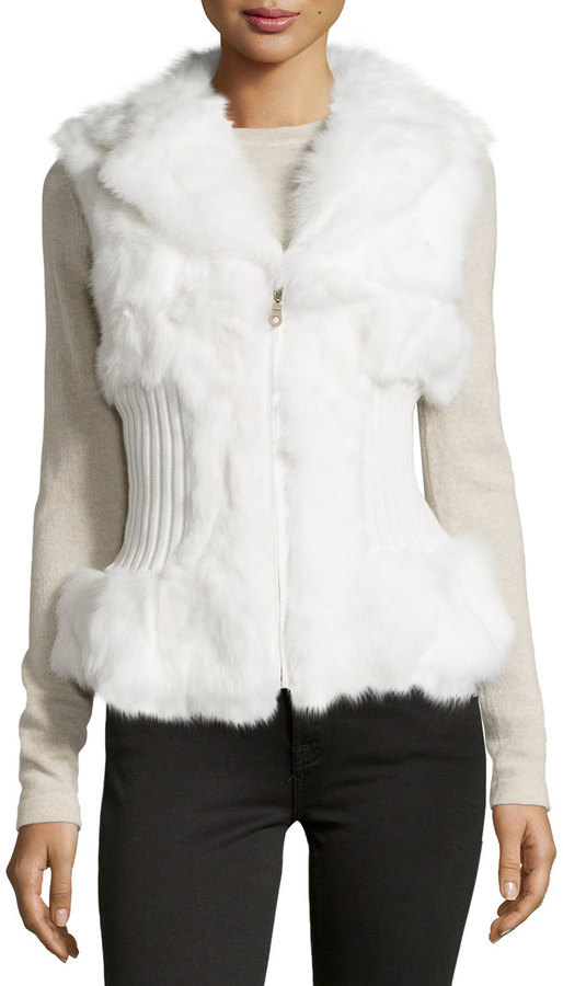 Metric Knits Rabbit Fur Cinched Waist Knit Vest White, $149 | Last Call by  Neiman Marcus | Lookastic