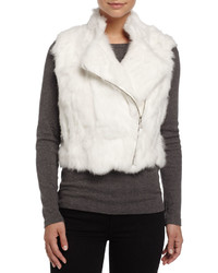 Adrienne Landau Textured Rabbit Fur Vest White