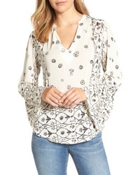 Lucky Brand Mix Geo Print Peasant Blouse