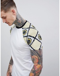 ASOS DESIGN Raglan T Shirt With Velour Aztec Printed Sleeves