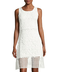 Neiman Marcus Lace Overlay Flare Dress White
