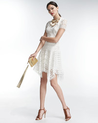 Shoshanna Laguna Short Sleeve Lace Handkerchief Dress Ivory