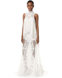 White Geometric Lace Evening Dress