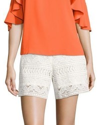 White Geometric Lace Shorts