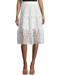 Diane von Furstenberg Tiana Tiered Lace A Line Skirt White