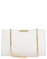 Milly Small Geo Debossed Leather Frame Clutch White