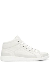 White Geometric Leather High Top Sneakers