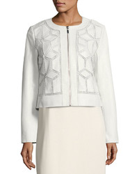 Neiman Marcus Crocheted Cropped Leather Jacket White