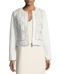 Neiman Marcus Crocheted Cropped Leather Jacket White