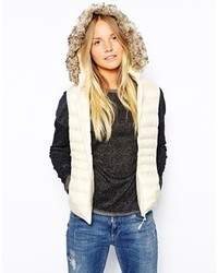 Puffa Hooded Vest With Faux Fur Trim