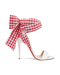 White Gingham Canvas Heeled Sandals