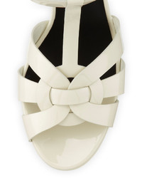 Saint Laurent Tribute Mid Heel Patent Platform Sandal White