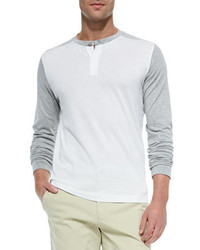 Theory Colorblock Long Sleeve Henley Off Whitegray