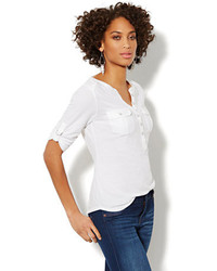 New York & Co. Cotton Henley Top Solid