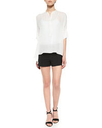 L'Agence Dropped Shoulder Silk Henley Top White