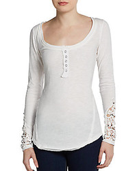 Free People Embroidered Henley Tee
