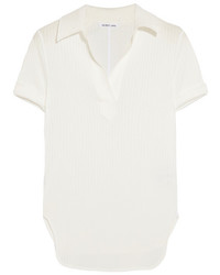 Helmut Lang Henley Ribbed Cotton Jersey Top White