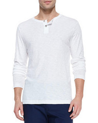 Theory Long Sleeve Two Button Henley Shirt White