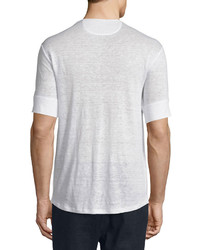 Vince Short Sleeve Linen Henley Shirt Linen White