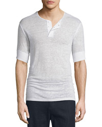 Vince Short Sleeve Linen Henley Shirt Linen White