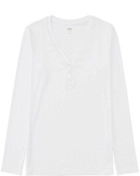 Uniqlo Supima Cotton Modal Henley Neck Long Sleeve T Shirt