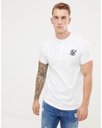 Siksilk T Shirt In White With Grandad Collar