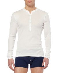 Schiesser Slim Fit Ribbed Cotton Jersey Henley T Shirt