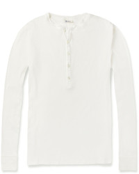 Schiesser Slim Fit Ribbed Cotton Jersey Henley T Shirt