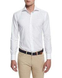 White Herringbone Long Sleeve Shirt