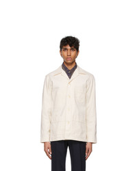 White Herringbone Shirt Jacket