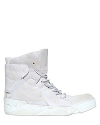 Embossed Leather High Top Sneakers