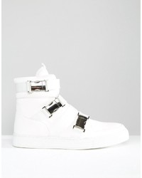 Asos High Top Sneakers In White With Buckle Straps