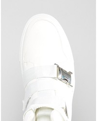Asos High Top Sneakers In White With Buckle Straps