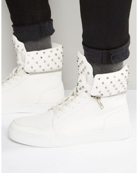 Asos High Top Sneakers In White With Stud Detailing
