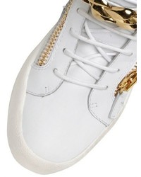Metal Chain Leather High Top Sneakers