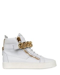 Metal Chain Leather High Top Sneakers