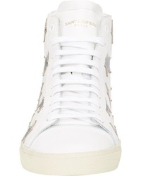 Saint Laurent Metallic Star Applique Sneakers White