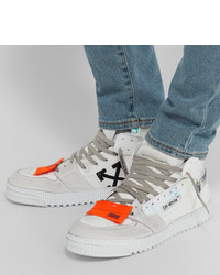 Off-White Off Court Distressed Suede Leather And Canvas High Top Sneakers